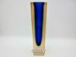 Monumental vase 12in blue blue green pink facet cut Murano sommerso art glass