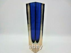 Monumental vase 12in blue blue green pink facet cut Murano sommerso art glass