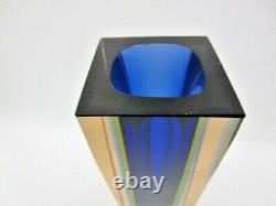 Monumental vase 12in blue blue green pink facet cut Murano sommerso art glass