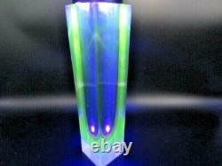 Monumental vase 12in blue blue green pink facet cut Murano sommerso art glass