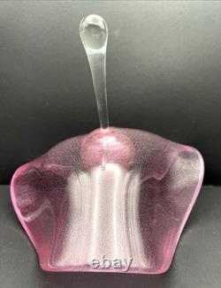 Morna Tudor Graceful Folds Art Glass Perfume Bottle Fushia Pink Signed and Dated