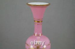 Moser Harrach Bohemian Victorian Lady Portrait Pink Cased Opaline & Gilt Vase