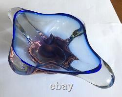 Moser Mstisov Glass Bowl Blue And Salmon Czech Art Glass LARGE 2.8kg 1960s