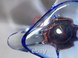 Moser Mstisov Glass Bowl Blue And Salmon Czech Art Glass LARGE 2.8kg 1960s