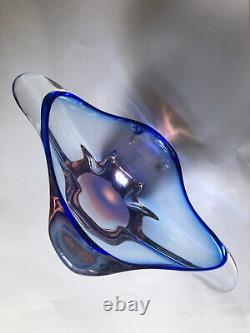 Moser Mstisov Glass Bowl Blue And Salmon Czech Art Glass LARGE 2.8kg 1960s