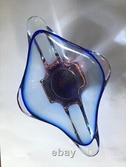 Moser Mstisov Glass Bowl Blue And Salmon Czech Art Glass LARGE 2.8kg 1960s