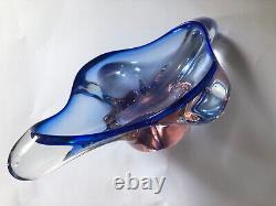 Moser Mstisov Glass Bowl Blue And Salmon Czech Art Glass LARGE 2.8kg 1960s