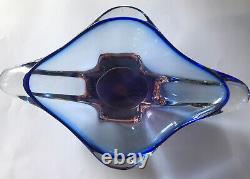 Moser Mstisov Glass Bowl Blue And Salmon Czech Art Glass LARGE 2.8kg 1960s