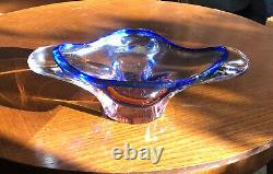 Moser Mstisov Glass Bowl Blue And Salmon Czech Art Glass LARGE 2.8kg 1960s