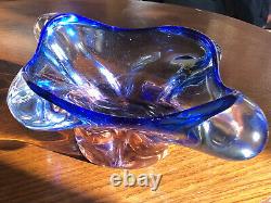 Moser Mstisov Glass Bowl Blue And Salmon Czech Art Glass LARGE 2.8kg 1960s