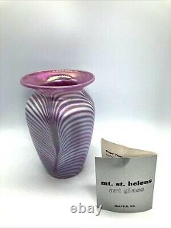 Mount St. Helen's Ash Iridescent Art Glass Pink Vase By Roger Vines Studio USA