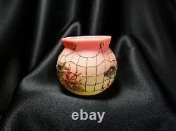 Mt. Washington Antique Burmese Art Glass Bowl Fish In Net RARE FIND