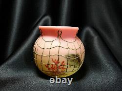 Mt. Washington Antique Burmese Art Glass Bowl Fish In Net RARE FIND