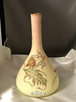 Mt. Washington Antique Burmese Art Glass Vase Hand Enameled