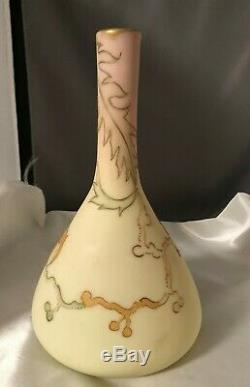 Mt. Washington Antique Burmese Art Glass Vase Hand Enameled