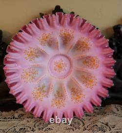 Mt Washington Pink Cased Ruffled Brides Basket Bowl Victorian Art Glass Large