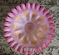 Mt Washington Pink Cased Ruffled Brides Basket Bowl Victorian Art Glass Large