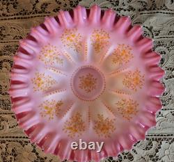 Mt Washington Pink Cased Ruffled Brides Basket Bowl Victorian Art Glass Large