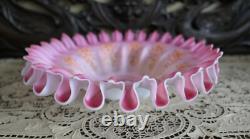 Mt Washington Pink Cased Ruffled Brides Basket Bowl Victorian Art Glass Large