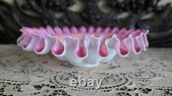 Mt Washington Pink Cased Ruffled Brides Basket Bowl Victorian Art Glass Large