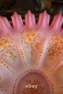 Mt Washington Pink Cased Ruffled Brides Basket Bowl Victorian Art Glass Large
