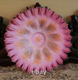 Mt Washington Pink Cased Ruffled Brides Basket Bowl Victorian Art Glass Large