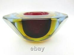 Murano Alessandro Mandruzzato art glass diamond faceted sommerso geode bowl dish