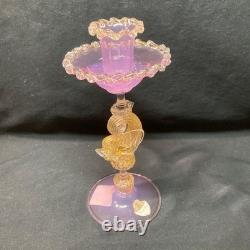 Murano Archimede Seguso Dolphin Candle Holder Pink Gold Flakes Art Glass Rare