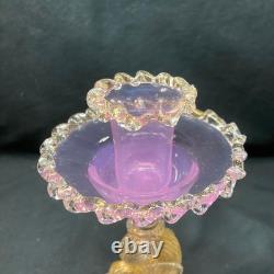 Murano Archimede Seguso Dolphin Candle Holder Pink Gold Flakes Art Glass Rare