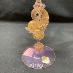 Murano Archimede Seguso Dolphin Candle Holder Pink Gold Flakes Art Glass Rare