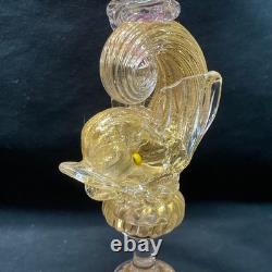 Murano Archimede Seguso Dolphin Candle Holder Pink Gold Flakes Art Glass Rare