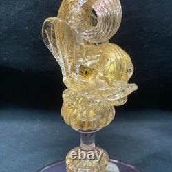Murano Archimede Seguso Dolphin Candle Holder Pink Gold Flakes Art Glass Rare