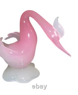 Murano Archimede Seguso Glass Swan Pink Opaline Alabastro Bird Lobed Base VTG