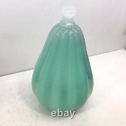 Murano Archimede Seguso Ribbed Sea Green Alabastro Pear 1950s