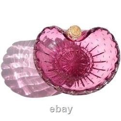 Murano Art Glass Amethyst Pink & Gold Thumbprint Bowl Controlled Bubbles Italian