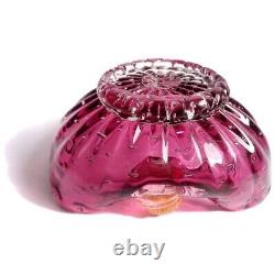 Murano Art Glass Amethyst Pink & Gold Thumbprint Bowl Controlled Bubbles Italian