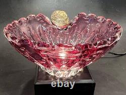 Murano Art Glass Amethyst Pink & Gold Thumbprint Bowl Controlled Bubbles Italian