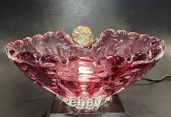 Murano Art Glass Amethyst Pink & Gold Thumbprint Bowl Controlled Bubbles Italian