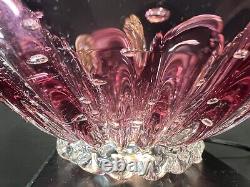 Murano Art Glass Amethyst Pink & Gold Thumbprint Bowl Controlled Bubbles Italian