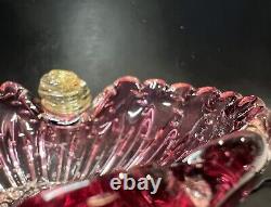 Murano Art Glass Amethyst Pink & Gold Thumbprint Bowl Controlled Bubbles Italian