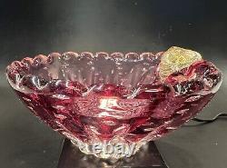 Murano Art Glass Amethyst Pink & Gold Thumbprint Bowl Controlled Bubbles Italian