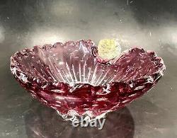 Murano Art Glass Amethyst Pink & Gold Thumbprint Bowl Controlled Bubbles Italian
