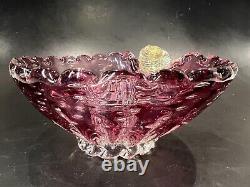 Murano Art Glass Amethyst Pink & Gold Thumbprint Bowl Controlled Bubbles Italian