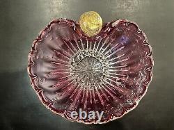 Murano Art Glass Amethyst Pink & Gold Thumbprint Bowl Controlled Bubbles Italian