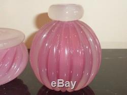 Murano Art Glass Archimede Seguso Pink Rose Opalescent Ribbed Vanity Set