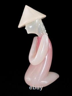 Murano Art Glass Asian Kneeling Lady Figure Pink White Oball Attrib 9