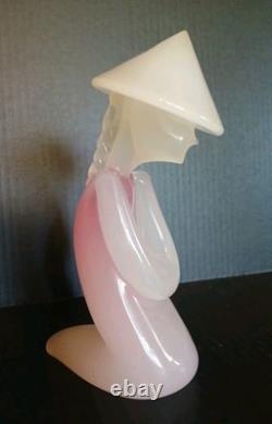 Murano Art Glass Asian Kneeling Lady Figure Pink White Oball Attrib 9