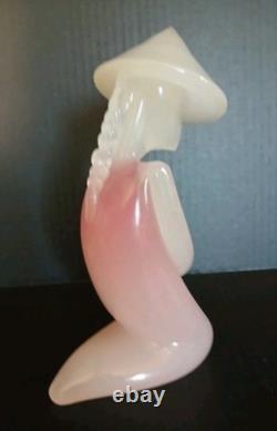 Murano Art Glass Asian Kneeling Lady Figure Pink White Oball Attrib 9