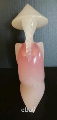 Murano Art Glass Asian Kneeling Lady Figure Pink White Oball Attrib 9