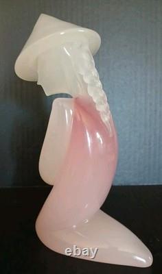 Murano Art Glass Asian Kneeling Lady Figure Pink White Oball Attrib 9
